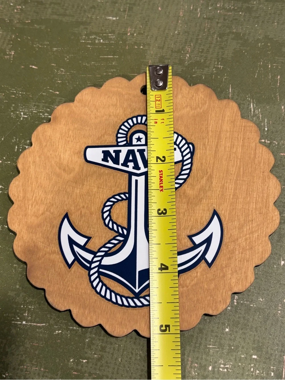 Navy Anchor Wooden Wall Plaque- ornament- Navy Blue